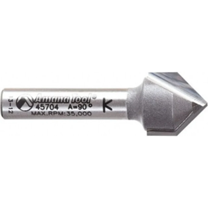 Amana Tool 1/2 Diam, 1/2 LOC, 2 Flute Carbide-Tipped Edge Profile V-Groove Router Bit 1/4 Shank Diam, 1-5/8 OAL, Use ...